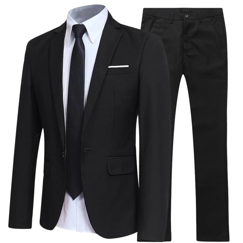 Elegant Men'S Tuxedo Suit Blazer and Pants Set Slim Fit Jacket Coat for Formal Party Multiple Colors Available