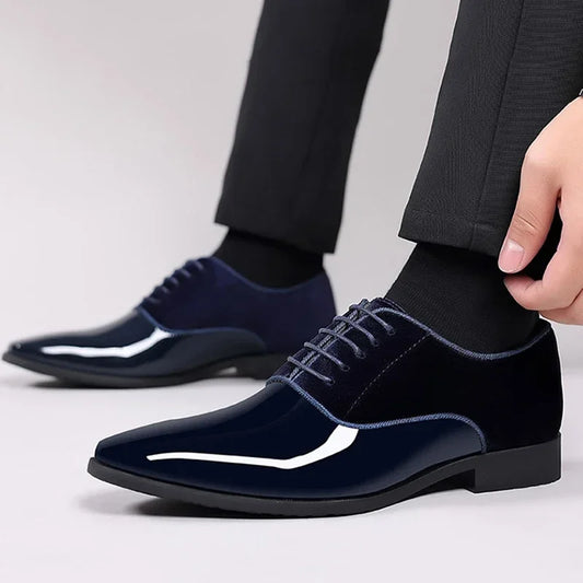 Classic Male PU Patent Leather Shoes Casual Business Shoes Lace up Men Formal Office Work Shoes Party Wedding Oxfords Large Size